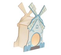 Didiseaon Hamster Windmill Wooden Hideout Wear-resistant Cage House 28x20cm Decorative Hideaway for Dwarf Hamsters and Roborovski Pets