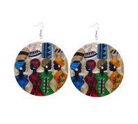 Didiseaon Handmade Natural Wooden Geometric Earrings for Women African Style Single-sided Painted Cartoon Design Lightweight Skin-friendly Jewelry Accessory for Daily and Special Occasions
