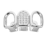 Didiseaon Hip Hop Silver Tooth Grill with Zircon Hollow Design Top and Bottom Teeth Jewelry Caps for Men Women Party Cosplay Mouth Accessory