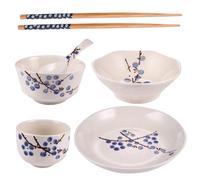 Didiseaon Japanese Style Ceramic Tableware Set for One 6-Piece Household Dining Kit Microwave Dishwasher Safe for Individual Use