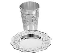 Didiseaon Kiddush Cup Shabbat Wine Cup with Saucer Zinc Alloy Engraved Goblet Silver Sturdy Quality Versatile Combination for Holiday Tableware