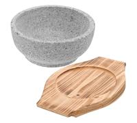 Didiseaon Korean Food Bowl 16cm Stone Rice Bowl with Wooden Tray 600 Ml