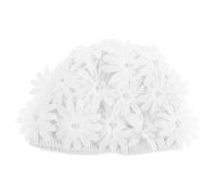 Didiseaon Ladies Swim Cap with 3d Flower Petal Design, High Elasticity Fabric Bathing Cap for Thick Curly Hair, Hair Protection Swim Hat for Beach and Pool Use, White