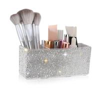 Didiseaon Light Luxury Storage Box Sparkling Rhinestone Makeup Storage Organizer Rectangular Three Compartment Desk Organizer for Cosmetics Makeup Brush Holder