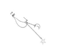 Didiseaon Long Chain Ear Cuff Earrings with Star and Moon Design, White Gold Plated Cartilage Climber Jewelry for Women