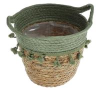 Didiseaon Macrame Storage Basket with Woven Pom Poms Decorative Organizer for Cosmetics and Sundries Lining for Indoor Planters Hand Woven Natural Design