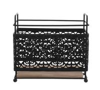 Didiseaon Makeup Brush Organizer Rack with Black Lace Iron Frame and Wooden Base, 6.5x6.1x3.2in Desktop Cosmetic Storage for Vanity and Office, Makeup Accessories Holder for Women