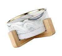 Didiseaon Marble Pattern Cat Bowl Stand Ceramic Soup and Noodle Bowl Set 1-pack Nordic Style Grey Gold Trim Suitable for Pets and Home Use