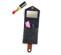 Didiseaon Mini Cosmetic Bag Lipstick Holder Felt Snap Button Portable Mirror Compact Size Dark Grey