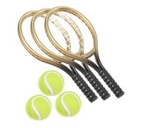 Didiseaon Mini Tennis Racket and Ball Set Plastic Miniature Sports Accessories for Dollhouse Decoration Gold Color 3 Sets Mini Sporting Goods for Toddler and Fairy Garden