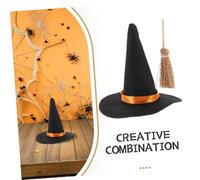 Didiseaon Mini Witch Hat and Broom Set for Halloween Reusable Felt Craft Decorations Compact Tabletop Wizard Accessories Creative Small Space Party Favors Kit