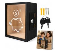 Didiseaon Money Box Wooden Piggy Bank for Kid with Lock 2 Keys for Security | Visible Savings Window, Keyed Lock Closure, Wide Coin Slot, for Pocket Money Goals Notes Small Keepsakes and Rewards