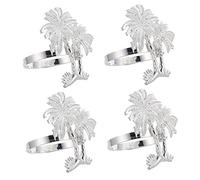 Didiseaon Napkin Rings Practical and Easy to Store Set of 4 Silver Alloy with Coconut Palm Tree Design Decorative Napkin Buckles for Elegant Table Settings