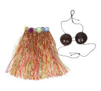 Didiseaon Natural Coconut Shell Bikini Top and Colorful Grass Skirt Hawaiian Dance Outfit Set for Luau Beach Party Tropical Hawaiian Costume for Women