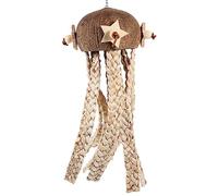 Didiseaon Natural Coconut Shell Parrot Foraging with Tassel Design, Safe for Chewing Bird Shredding Suitable for Birdcage, Sturdy Khaki Colour Bird Supplies