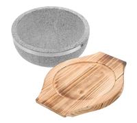 Didiseaon Natural Stone Bibimbap Bowl with Wood Tray Heat Resistant Korean Cooking Pot for Even Heating and Home Use
