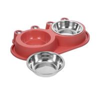 Didiseaon No Spill Double Pet Feeder Bowl with Moat Medium Dog Bowl and Cat Dish Feeder Stainless Steel with Non-slip Plastic Base Food and Water Container for Small to Medium Cats and Dogs