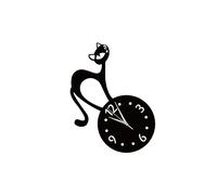 Didiseaon Non-ticking Cartoon Kitten Wall Clock Sticker with Mirror Surface Acrylic Decorative Clock for Bedroom Living Office Cafe Easy to Clean Black Wall Decal for Smooth Surfaces