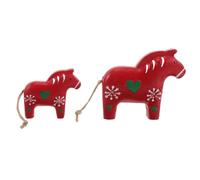 Didiseaon Nordic Hand-Carved Swedish Dalecarlian Wood Horse Figurine Set, Rustic Red Large Wooden Horse Decoration for Home, Scandinavian Folk Art Collectible Ornament for Living Room and