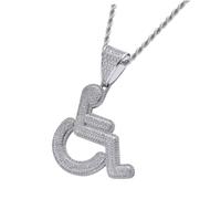 Didiseaon Personality Pendant Necklace for Wheelchair Users Hip-hop Style Jewelry with Zircon Creative Meaningful Accessory for People with Mobility Issues Silver Tone