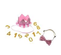 Didiseaon Pink Glitter Dog Birthday Hat with Adjustable Bow Tie Collar and Cat Puppy Bandana Stylish Pet Birthday Crown for Party Decorations and Festive Celebration Accessories