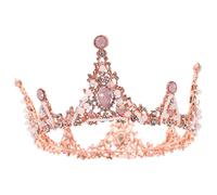 Didiseaon Pink Wedding Crown Handmade Round Tiara Crystal Rhinestone Bridal Headband Elegant Hair Band for Women and Girls