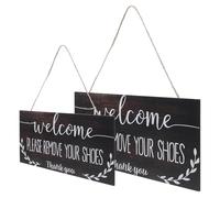 Didiseaon Please Remove Your Shoes Wood Sign 2Pcs Set (15X30Cm 20X10Cm) Hanging Wooden Door Plaques Rustic Wall Decor for Home Entryway