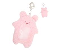 Didiseaon Plush Cartoon Card Sleeve Keychain, Visible Id Card Holder with Soft Pink Rabbit Design, Portable Student Pass Cover for Campus and Travel Use