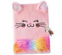 Didiseaon Plush Cat Diary with Lock Writing Notebook for Secrets Notes Doodles Cute Fuzzy Notepad Pink for Birthdays Christmas Holidays