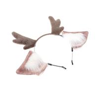 Didiseaon Plush Deer Ear Headband with Animal Ear Headdress, Khaki and White Cosplay Hairband for Party, Festival and Live Streaming Accessories