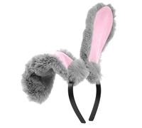 Didiseaon Plush Grey Bunny Ears Headband Soft Cosplay Headwear for Easter Party Favor Photo Taking Birthday and Stage Performance Accessory