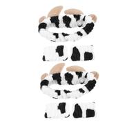 Didiseaon Plush Skincare Headband and Wristbands Set Cow Print Makeup Hair Accessories Soft Spa Facial Headbands for Women Face Washing and Skincare Routine