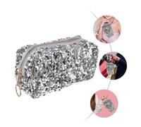 Didiseaon Portable Sequin Cosmetic Bag with Zipper Closure Large Capacity Travel Makeup Pouch for Women Multifunctional Toiletry Organizer Stylish Square Design Silver