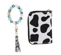 Didiseaon PU Cow Print Wristlet Clutch Purse with Beaded Bracelet and Keychain Compact Card Holder Wallet for Women Multifunctional Coin Purse for Credit Cards Cash Ids Stylish Idea