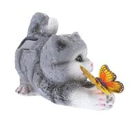 Didiseaon Realistic Resin Cat Figurine Outdoor Garden Ornament Butterfly Solar Light Lifelike Cat Model Decoration Animal Lovers Teachers Collectors Patio Display