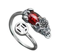 Didiseaon Red Crystal Mythical Beast Decorative Ring for Women Copper Coin Fortune Finger Ring Protective Amulet Jewelry for Daily Wear