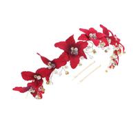 Didiseaon Red Rhinestone Bridal Headband with Crystal Pearls, Lightweight Comfortable Wedding Hair Band with Elegant Cloth Design for Women and Brides at Weddings and Parties
