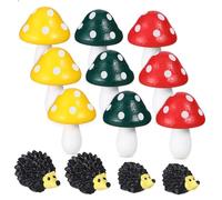 Didiseaon Resin Mini Mushroom and Hedgehog Figurines Tiny Animal Garden Decor with Red Dark Green Yellow Mushrooms and Hedgehog Family Micro Landscape Accessories for Fairy Gardens Desks