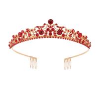 Didiseaon Rhinestone Bridal Headband Wedding Crown for Bride Alloy Full Crystal Hair Accessories Red and Gold Tiara Headpiece for Weddings and Special Events