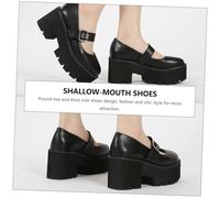 Didiseaon Round-Toe Female Shoes with Thick Sole Black Leisure Footwear for Students Fashionable Metal Buckle Strap Design Comfortable Flat Shoes for Everyday Wear