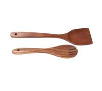 Didiseaon Salad Servers Long Handle Wooden Fork Spatula, Smooth Finish, Rustic, Kitchen Utensils for Salad Mixing and Serving