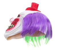 Didiseaon Scary Clown Mask with Purple Green Hair Latex Horror Smile Face Mask for Adults Creepy Circus Clown Accessory for Halloween Masquerade Haunted House Cosplay Party