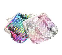 Didiseaon Sequin Coin Purse Set Kiss Lock, Small Glitter Change Purse for Women and Girls, 2pcs Mini Wallets in Rainbow and Pink Purple