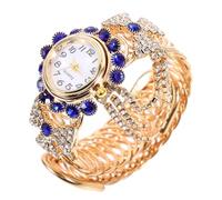 Didiseaon Shining Blue Luxury Bracelet Watch for Women Elegant Quartz Open Cuff Bangle Chic Fashion Accessory Alloy with Sparkling Stones Gift for Her