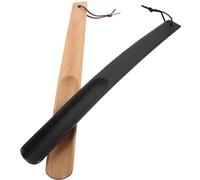 Didiseaon Shoe Horn Ergonomic U-shaped Design Slides Easily into Shoes 2pcs Portable Wooden Set with Cowhide Handle for Seniors and Pregnant Women
