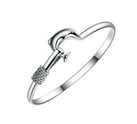 Didiseaon Silver Plated Bangle Bracelet Steel Alloy Dolphin Pattern Women | Fashionable Elegant Shine, Sweat and Water Resistant, Comfortable Sturdy Wear, Ladies Jewelry Piece