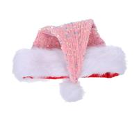 Didiseaon Sparkly Sequin Santa Hat Plush Double-layer Warm Holiday Headwear for Men Women Thickened Pink Sequin Christmas Party Prop Cozy Festive Photo Cap for Winter Celebrations