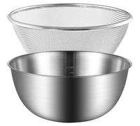 Didiseaon Stainless Steel Rice Colander and Fine Mesh Strainer Set 2 Pieces 26cm, Multi-use Vegetable Washing Bowl and Kitchen Draining Basket for Food Preparation