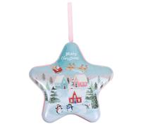 Didiseaon Star-shaped Christmas Tin Storage Box with Hanging Strap, Metal Cookie and Candy Container, Multifunctional Storage for Office and Store Decorations, Festive Holiday Pattern