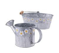 Didiseaon Tea Cup Planter Set Large Flower Pots Vintage Style Featuring Antique Iron Bucket with Smooth Surface in Silver Colour for Gardening and Home Décor
